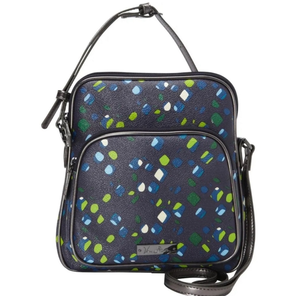 Vera Bradley Ink Spots Double Zip Purse Crossbody PVC Vinyl Navy Blue